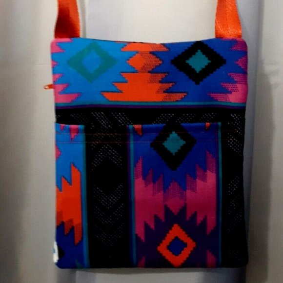 New Southwestern Aztec Crossbody Bag Sling Purse Red Blue Geometric Aztec - Picture 4 of 7
